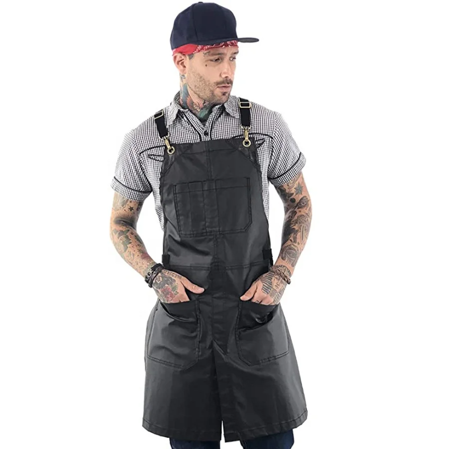 Wholesale MOQ Heavy Duty Genuine Leather Working Apron With Adjustable Straps Custom Design Chef Workshop BBQ Kitchen Cleaning
