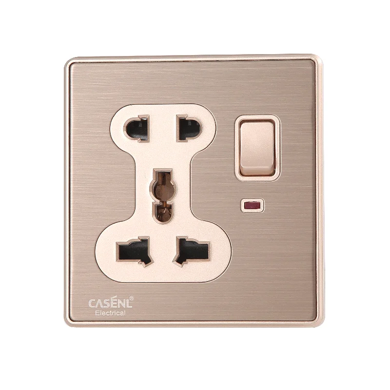 Hot Selling 13A UK wall Aluminium wire drawing material Switch Socket  Universal Switch with 2 USB