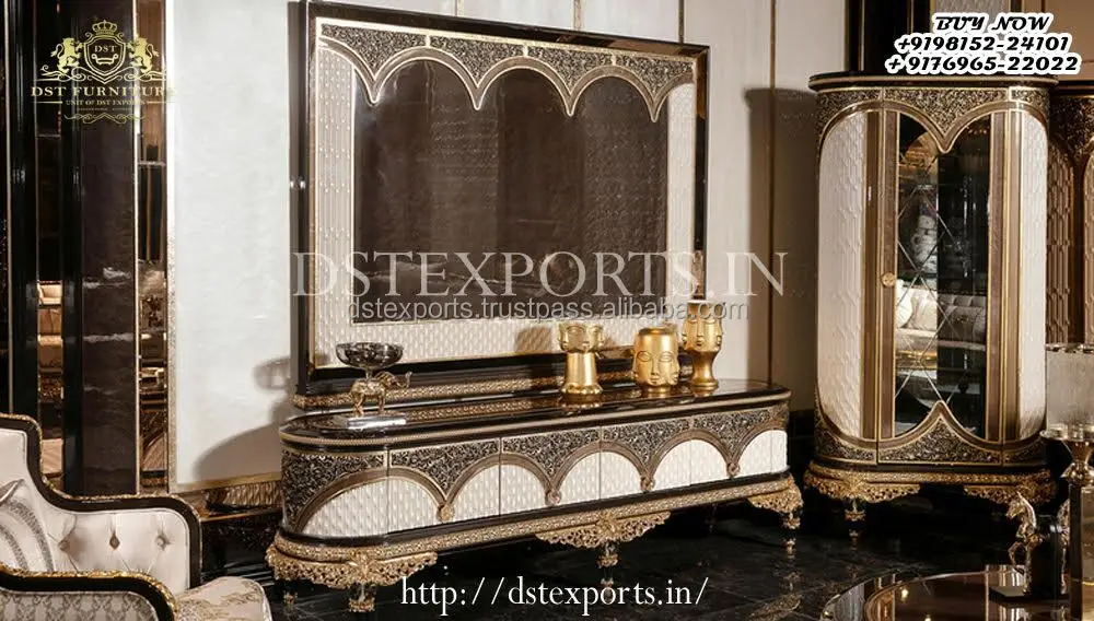 Italian TV Wall Unit With Cabinet Classic Hand Carved TV Units for Home Furniture Luxury Designer Tv Cabinets for Home