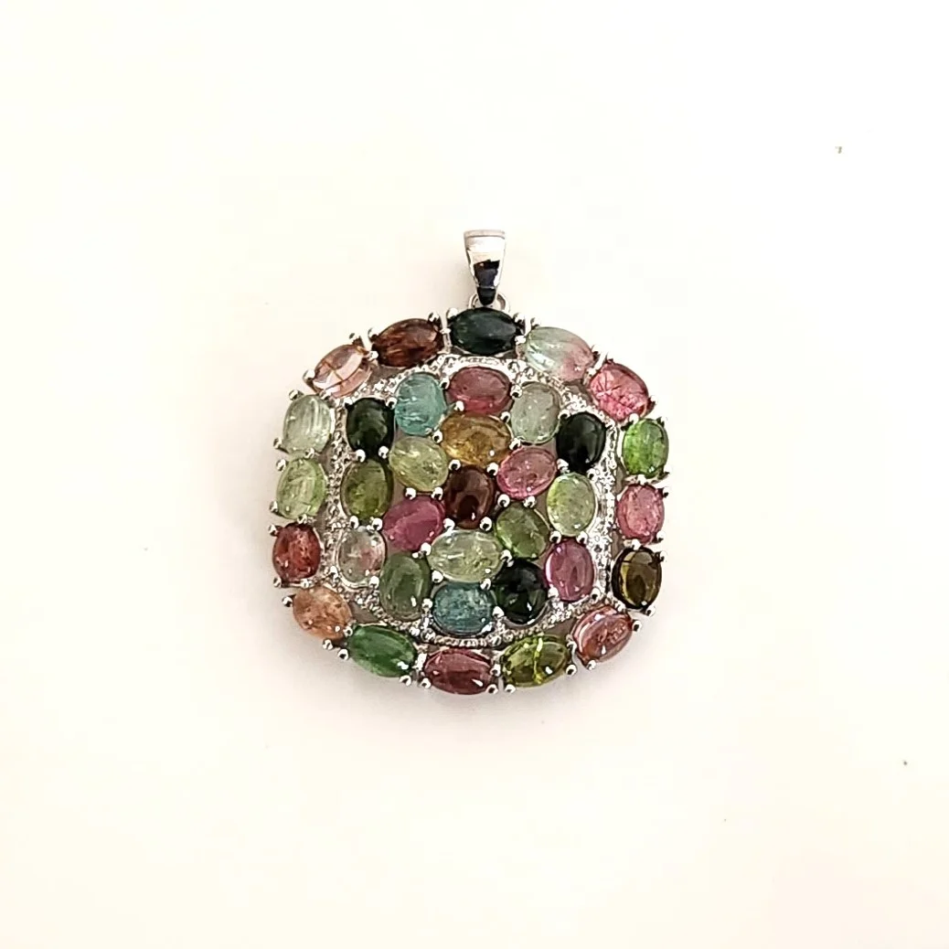 Multicolored Tourmaline Gemstone 925 Sterling Silver Gemstone Pendants for Necklace Jewelry
