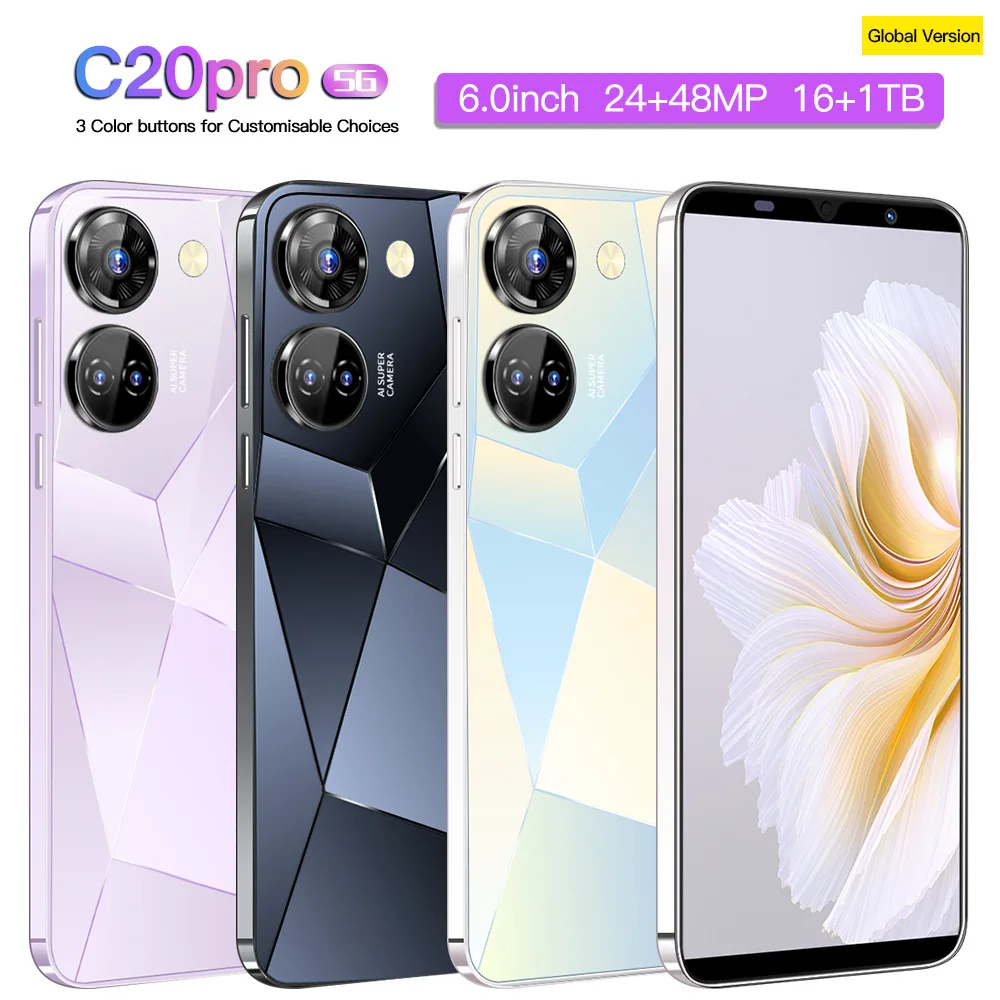 2024 Новое поступление C20 Pro оригинальная Косметическая камера длительный срок службы батареи большой объем телефона мобильный смартфон с Android