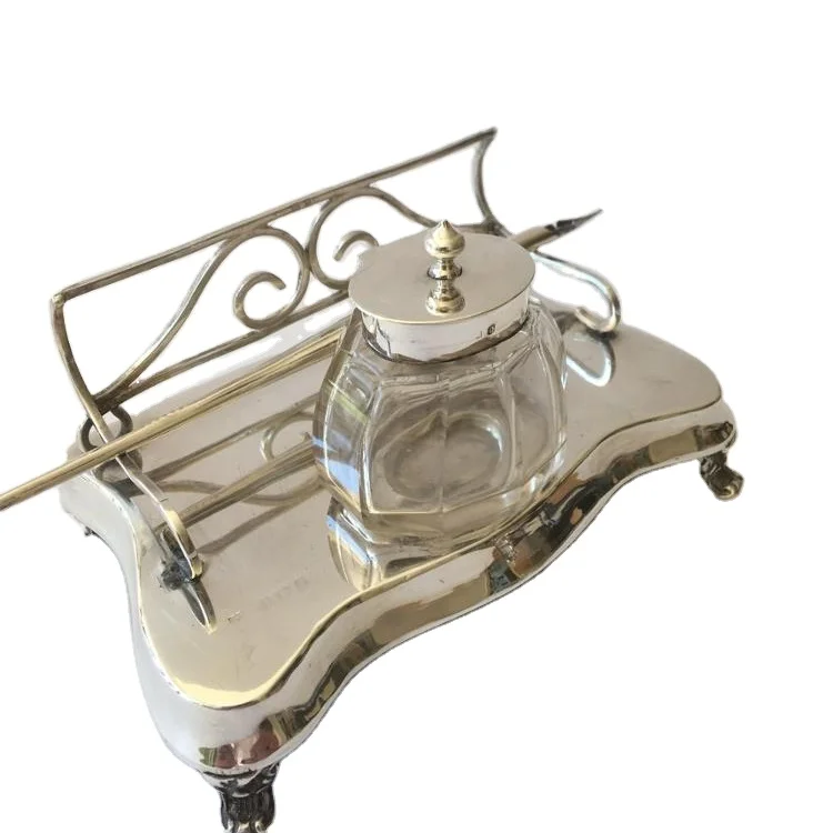 ball ink cast iron well cover feather pens with ink well desk pen holder pen pencil holder/office pen holder/pen holder office