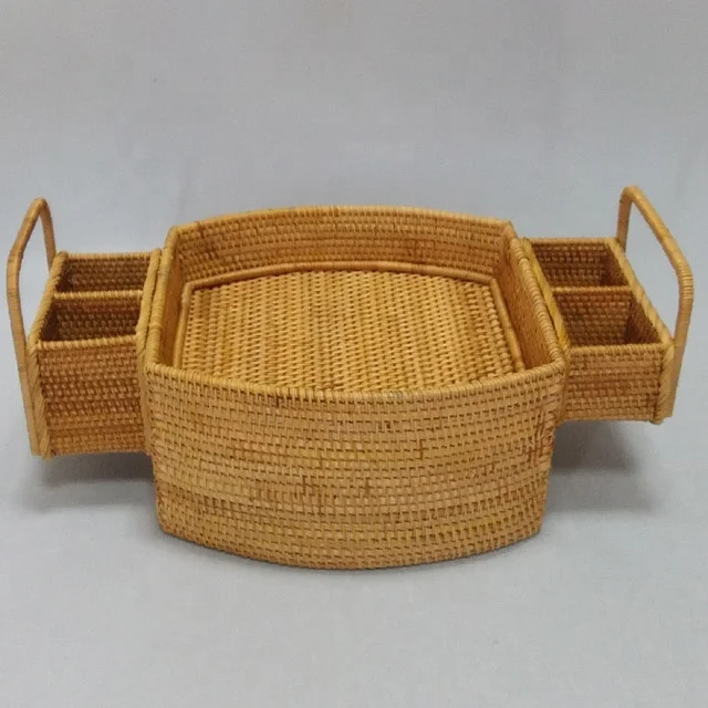 Vietnam Manufacture Natural Net Zero round Wicker Tray Table for Home Fruit Bread Kitchen Storage and Gift Straw Tray