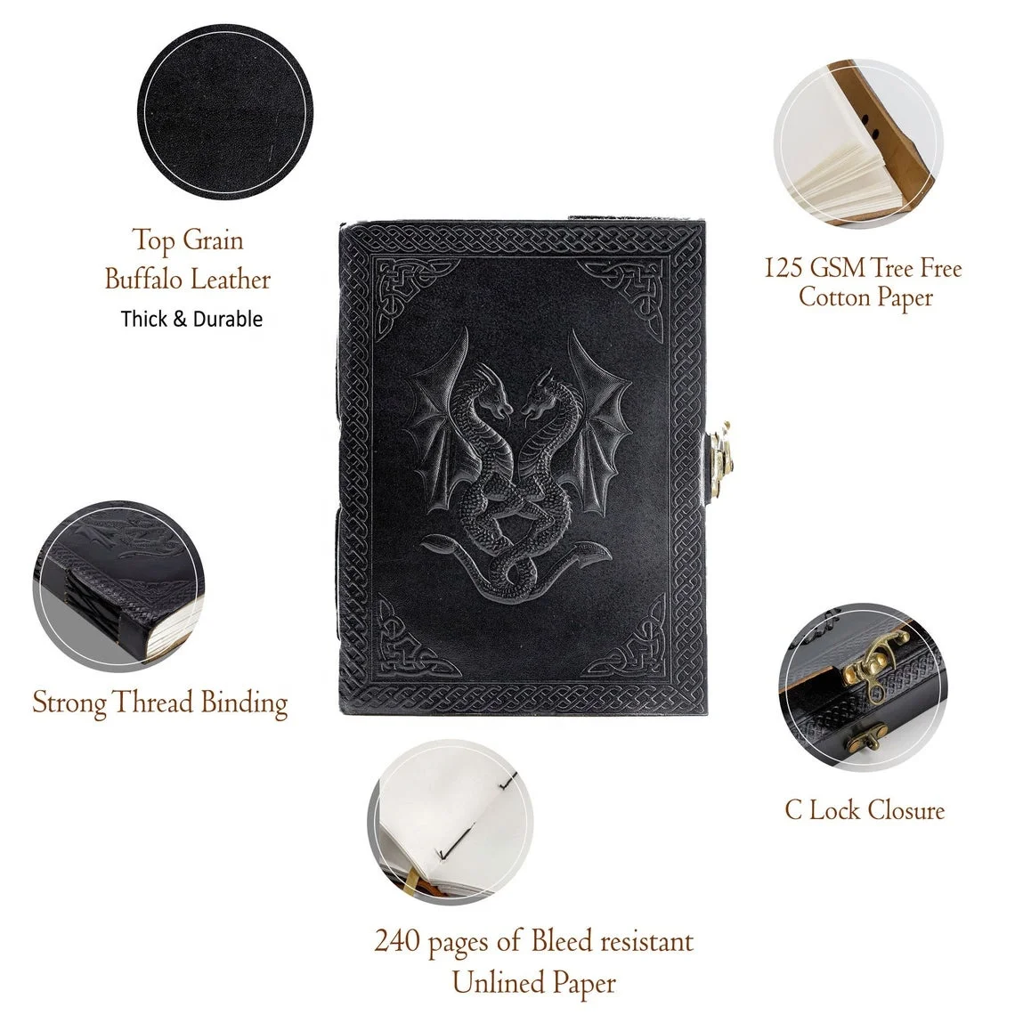 Тисненая кожаная тетрадь с двойным тиснением дракона Дневник для мужчин и женщин кожаный дневник застежкой дерево Бесплатная Бумажная книга