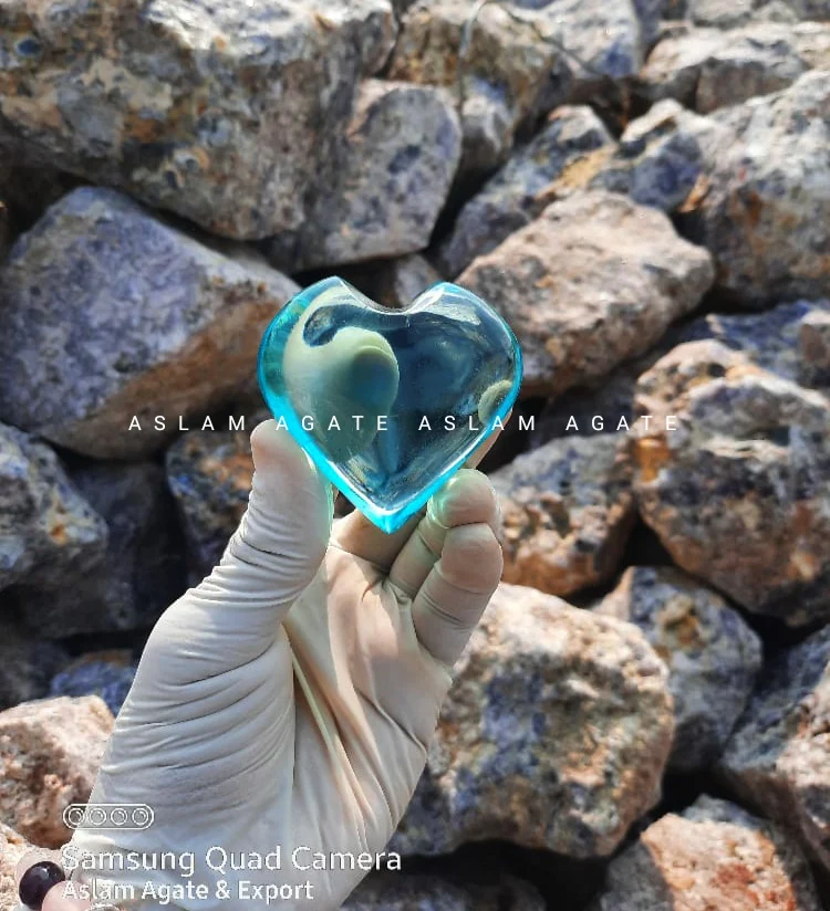 Aqua Obsidian Puffy heart Best Quality Healing crystal  Puffy Heart Wholesale Puffy Heart With Faceted Cut And Highly Polished