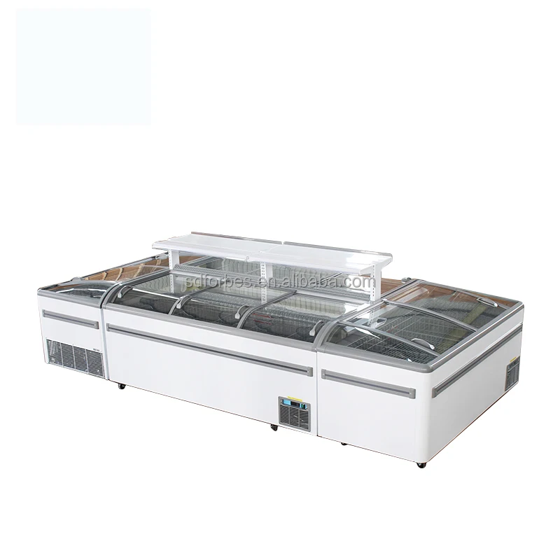 Wholesale Deep Fridge Glass Big Chest Type Refrigerator Commercial Supermarket Display Frozen Food Island Freezer