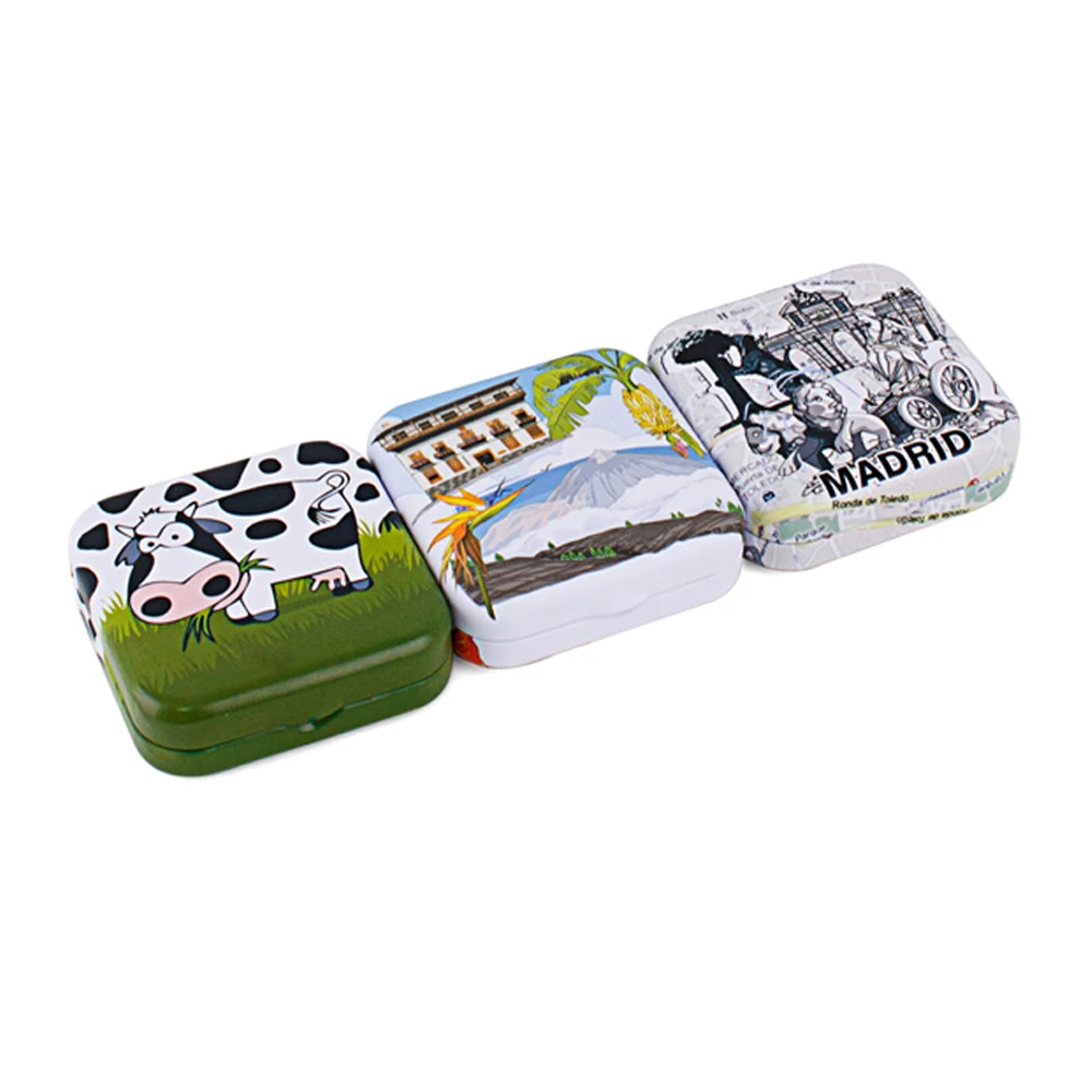 Popular Custom Printed Tinplate Candy Packaging Box With Metal Hinged Mini Small Mint Candy Tin Box Empty Candy Boxes