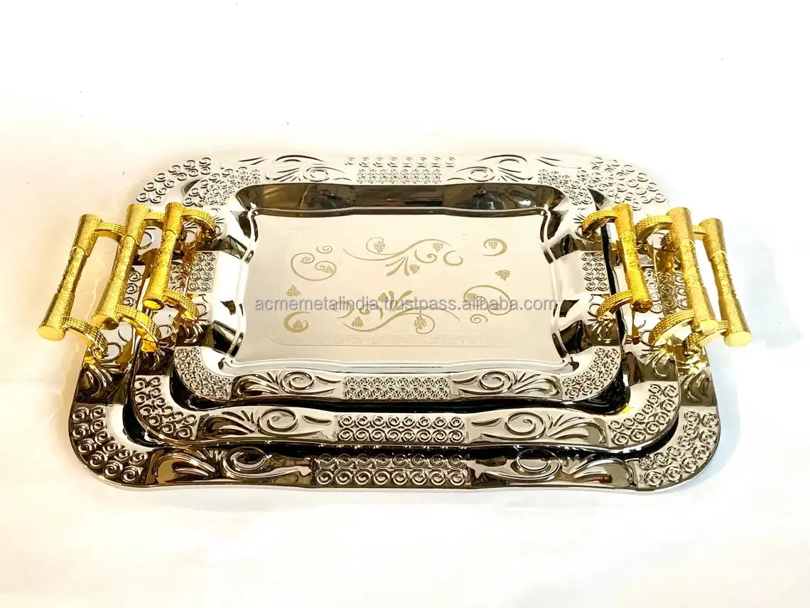 Современный дизайн поднос для еды из металла и мрамора с черным покрытием границы отеля ресторана быстрого питания