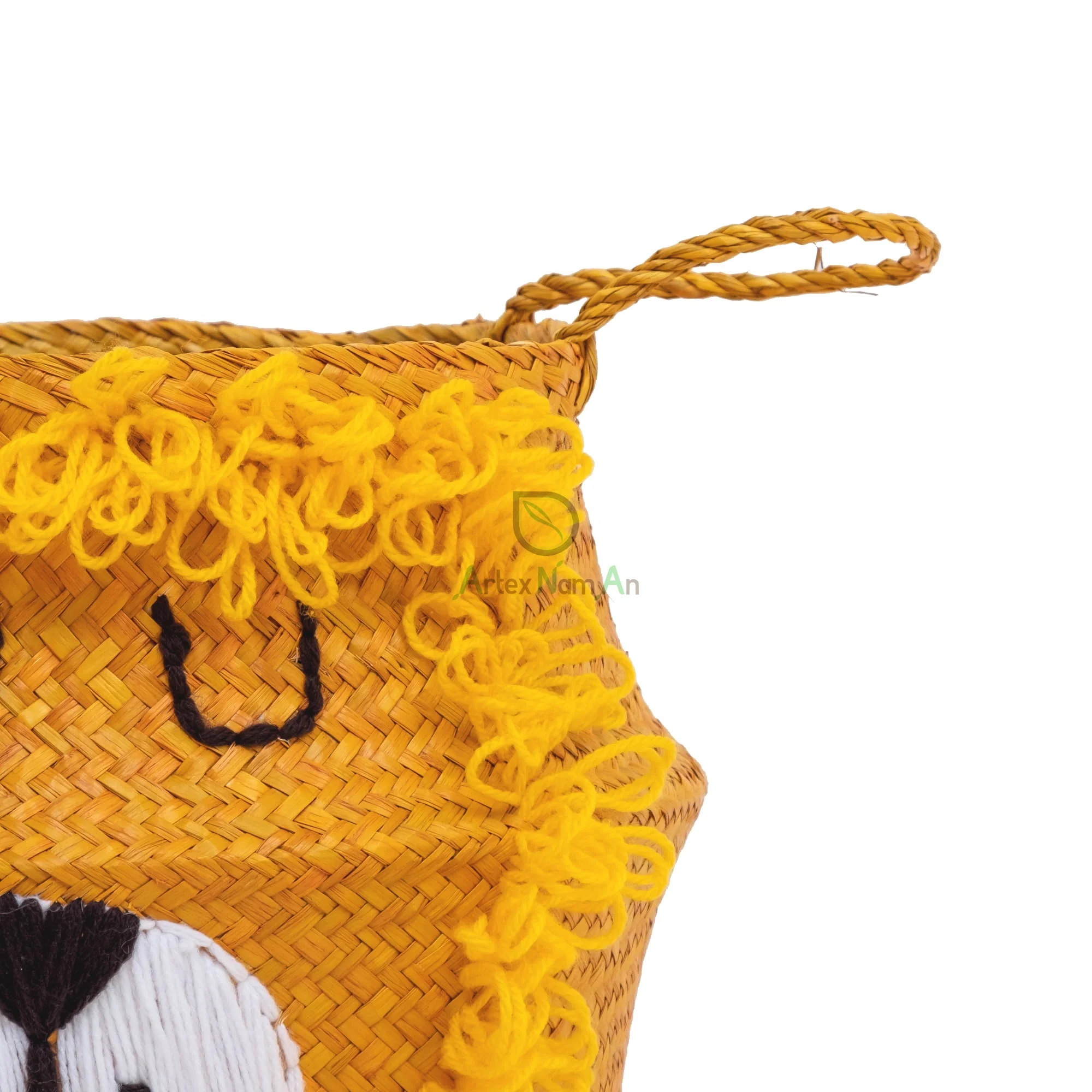Lion-shaped seagrass belly basket/foldable collapsible straw kids laundry basket/wicker baby kids toys basket for baby kids room