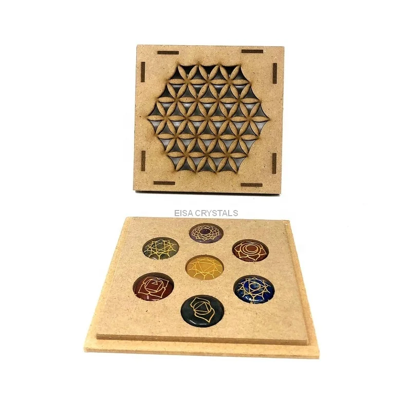 Engraved 7 Chakra Set Tree Life Gift Box Chakra Set 7 Chakra Stone Set with Wooden Agate Natural Gemstone Feng Shui Love