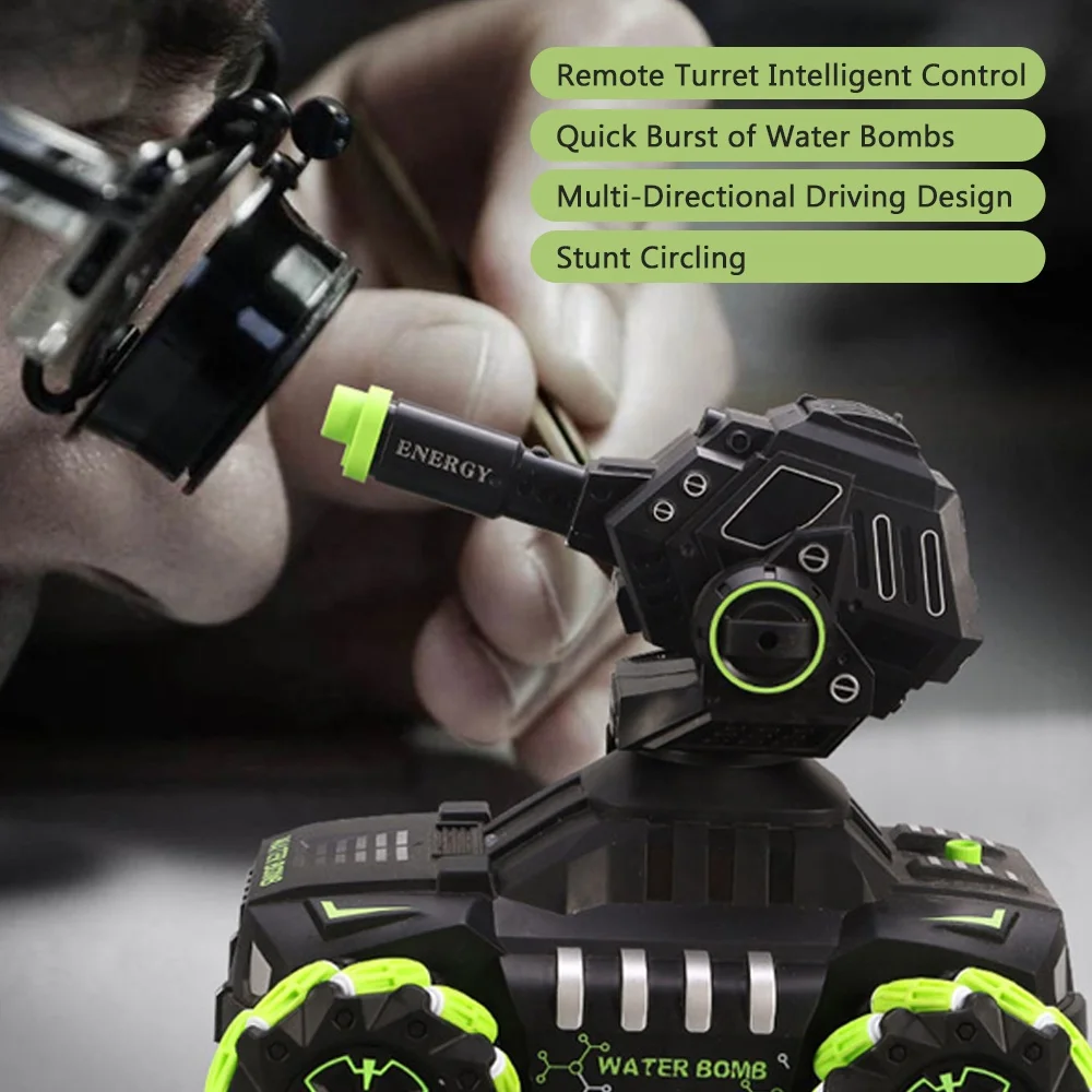 
Amazon Top Selling Water Bomb Tank Battle Car Remote Control Car Rotating Turret With Spray RC Stunt Car 