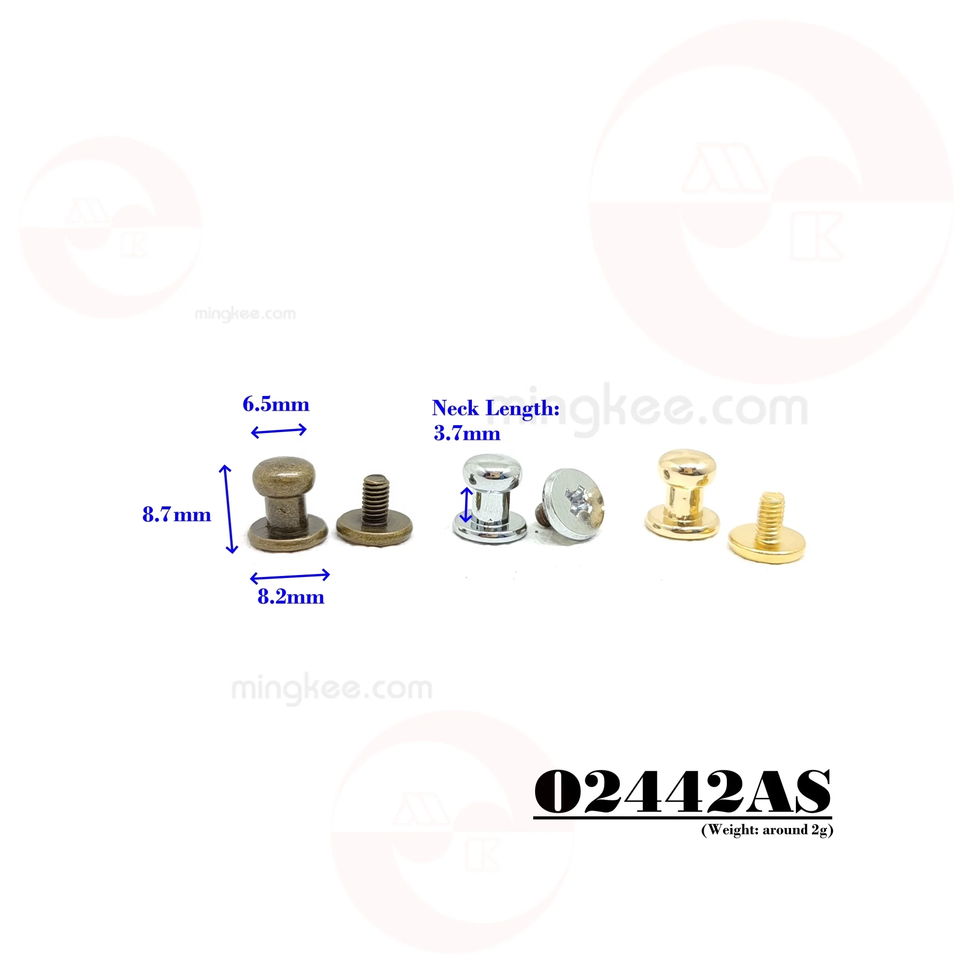 MING KEE METAL 6mm Zinc Alloy Head Collar Stud for Leather Use of Thin or thick strap with Round Ball Metal Collar Studs