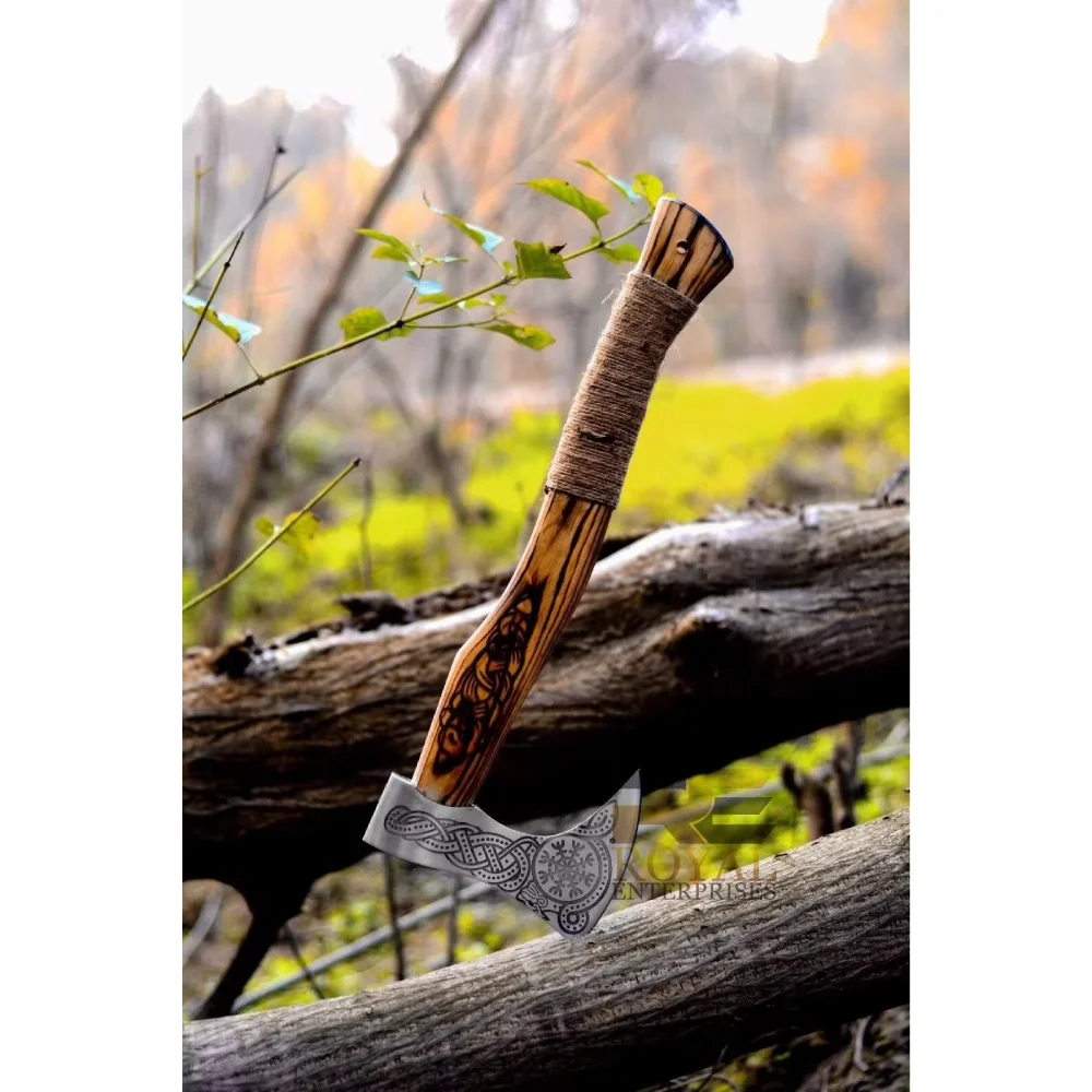 Viking Battle Axe OEM лидер продаж ручной работы топор из углеродистой стали с деревянной ручкой Томагавк походный кожаным футляром