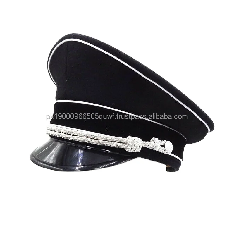 
Factory WWII German Elite Officer Wool Hat Officer Visor Cap Silver Cord Black Size 59 