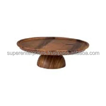 Wholesale Premium Non-Slip 12-inch Wooden Cake Stands Alloy Black Base Rotating Revolving Cake Plate With Non-Slip Wood Bottom
