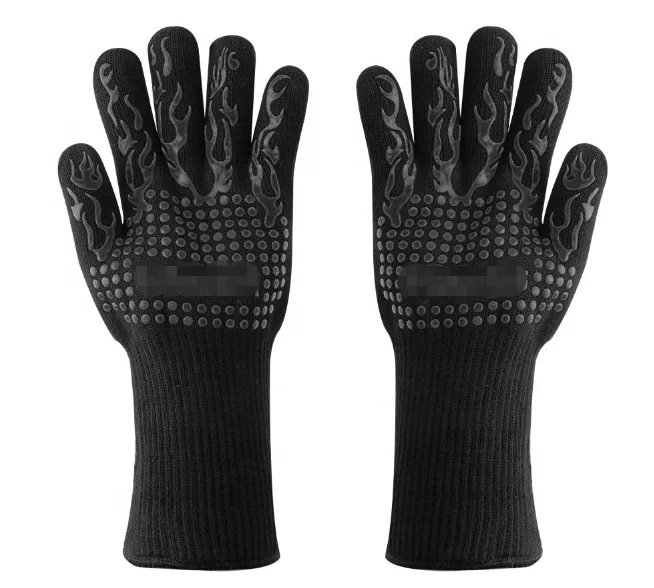 2023 Hot Sale 1472f Heat Resistant Non-slip Cotton Bbq Grill Gloves With Silicone Coating