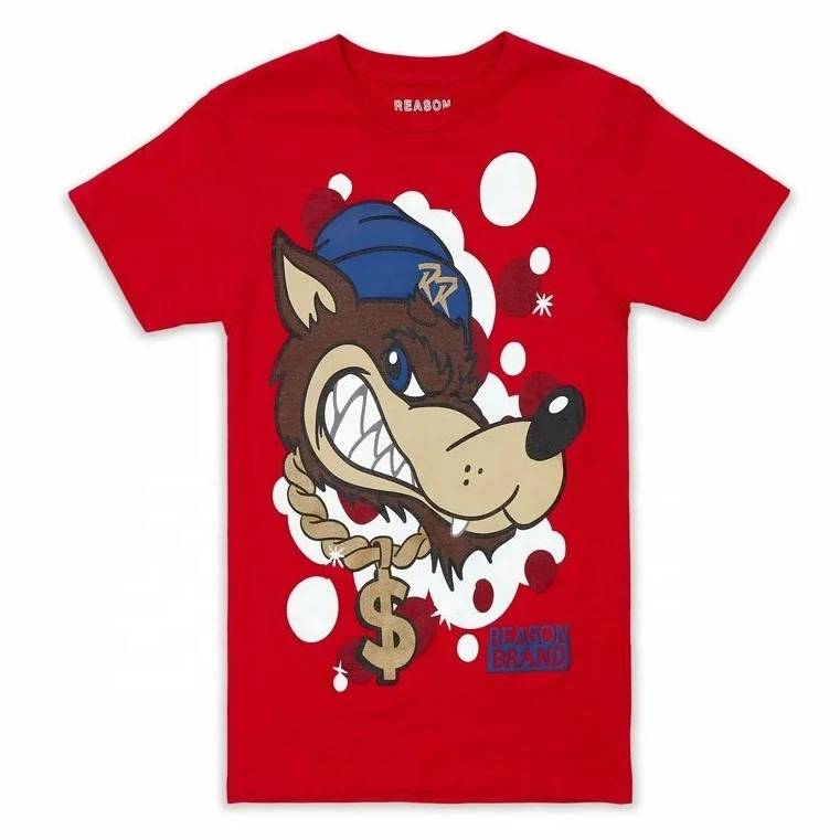 Custom OEM Wolf Printed Tee Shirt Crew Neck Regular Fit T-Shirt with Signature Logo Heat Transfer printed custom embroidery