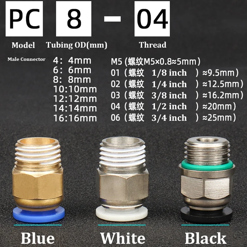 PC Male Connector PC4-M5 PC4-01 PC4-02 PC4-03 Brass Pneumatic Fitting Straight Push Fitting Pneumatic Pu Tube Fittings