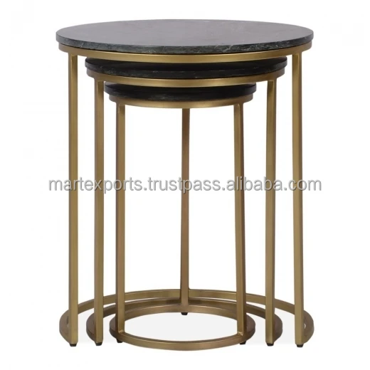 High quality Iron round nesting set of 3 tables with marble top for your home with high quality of finishing and packaging