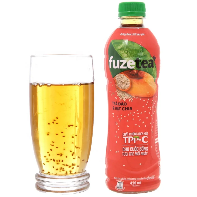 FUZETEA PEACH TEA AND CHIA SEEDS BOTTLE 450ML/FUZETEA PEACH FLAVOR TEA DRINKS/VIETNAM TEA DRINKS WHOLESALE