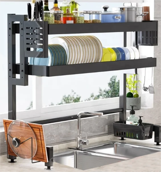 Household Item 1/2 Layer Kitchen Storage Drain Rack Carbon Steel Over Sink Drying Storage Holders Racks