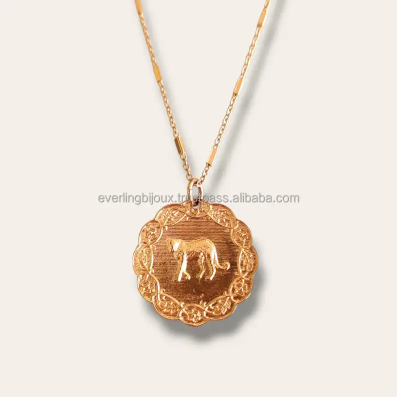 Panther Design Necklace Brass Gold Plated Handmade Pendent Round Shape with Chain Jewelry Gift for her Perfect Party Gift