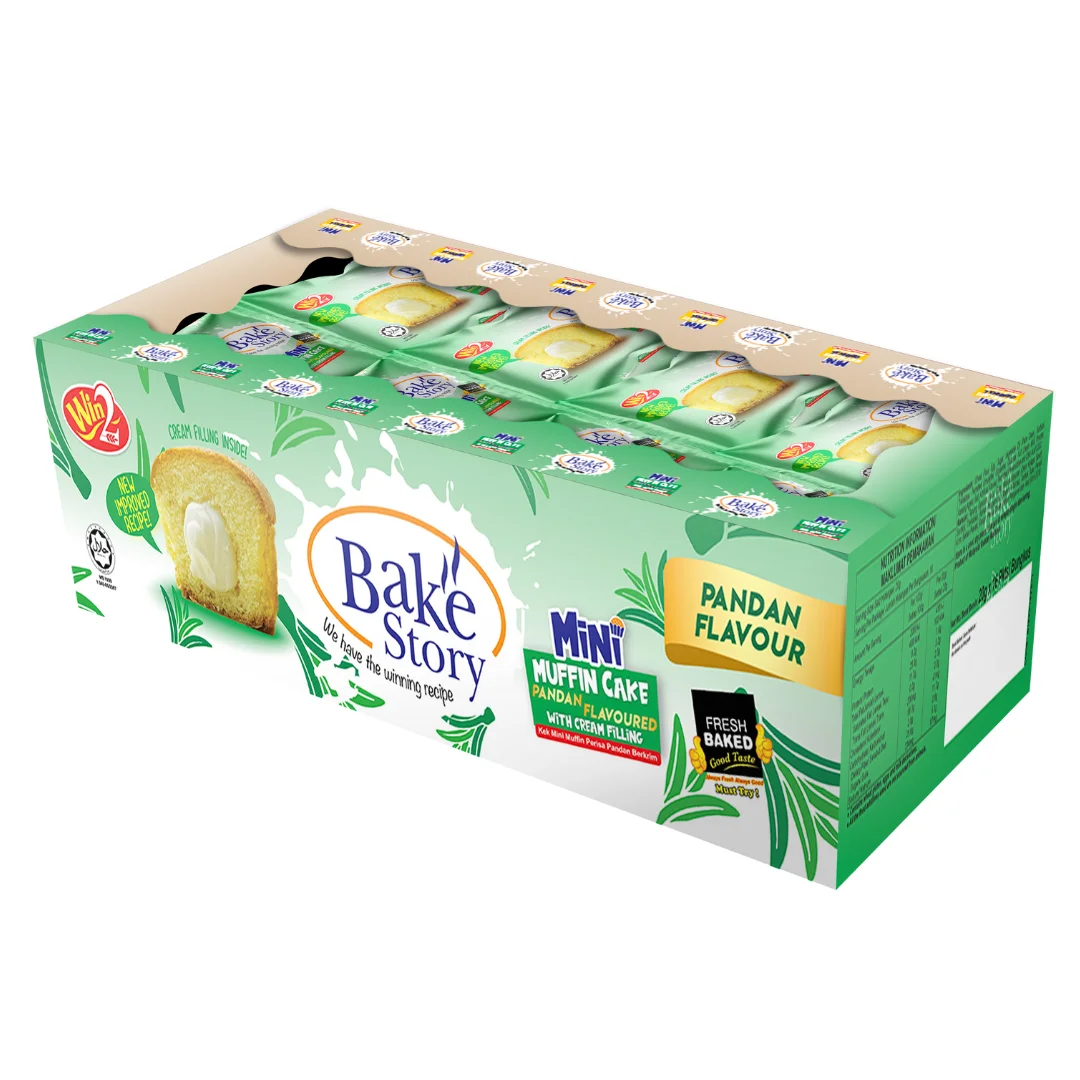 Восхитительная история выпечки Win2, мини-кекс, торт Pandan со вкусом крема, 320 г, семейная упаковка для всех возрастов