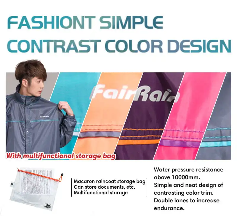 OEM Fashion Macaron Stylish Look Color Rider Motorcycle Custom Hooded Long Zipper Raincoat Rain Coat Waterproof For Men