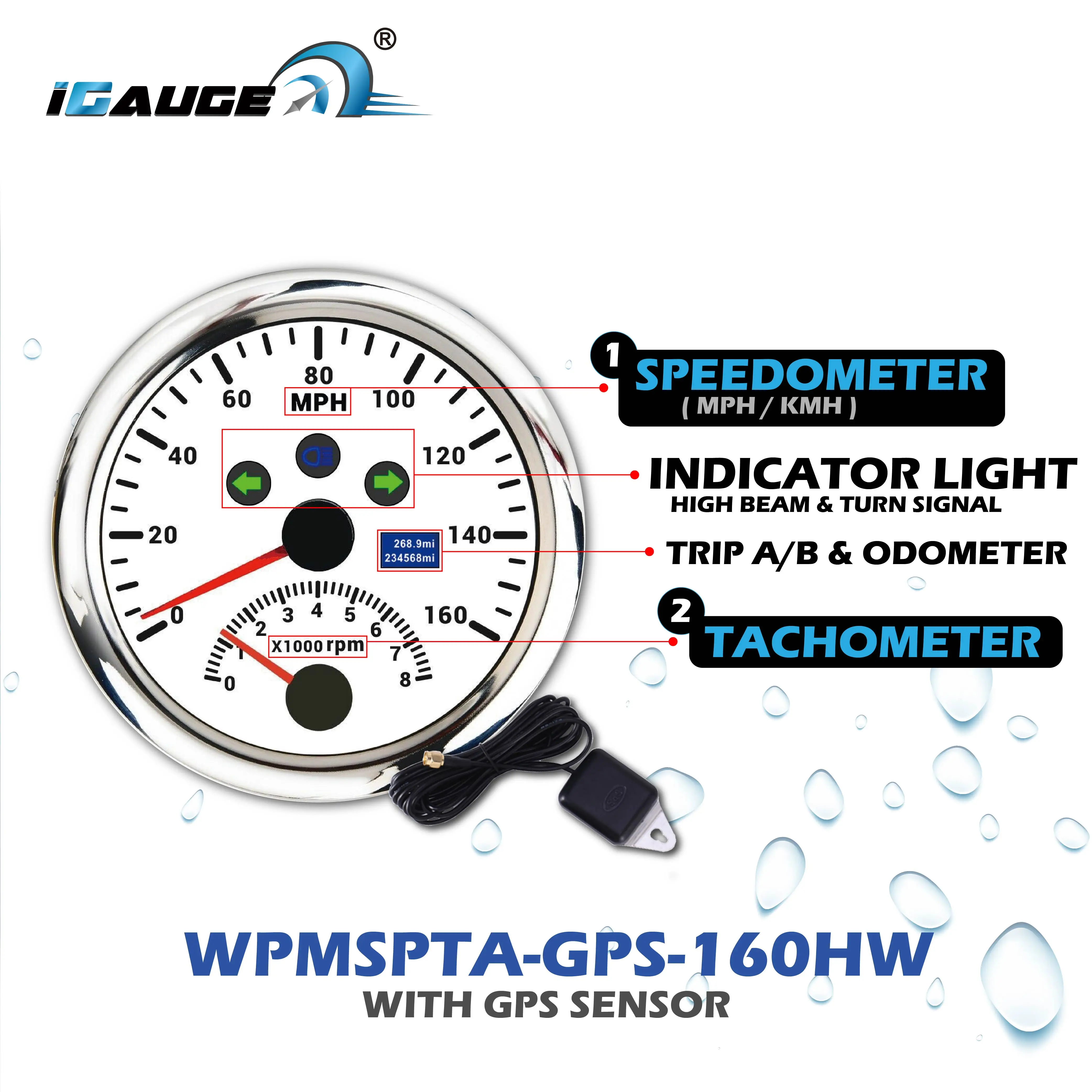 85mm Electrical 2 Gauge Set W GPS Speedometer ODOMETER Tachometer Water Temp Oil Pressure Fuel Level Volt Meter Marine Gauge Car