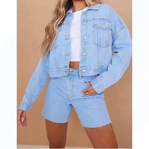 Autumn Winter New Design Woman Denim Jacket Blue Oversize Coats with Button Pocket Branded Size L Outwear Clothing for Woman