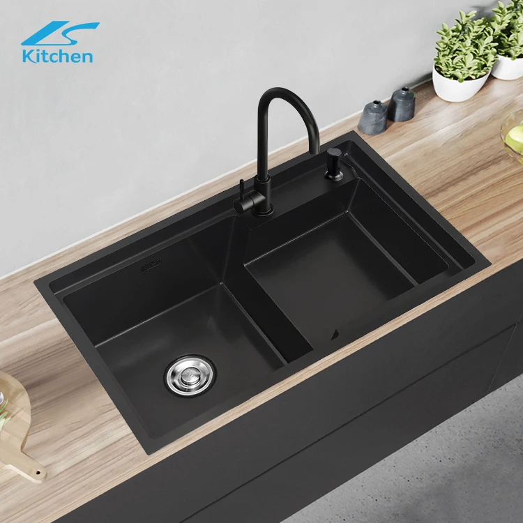 K-7245H китайская фабрика Подгонянная нержавеющая сталь кухонная раковина в европейском стиле с двумя чашами квадратная для кухни черного жемчуга ручной работы