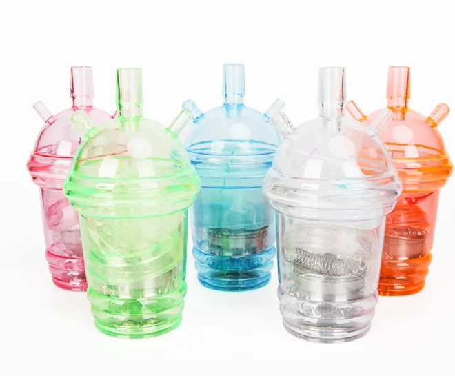 Premium Portable Mini Tobacco Accessories Led Light Hookah Bottle Set Plastic Double Hose Pipe Shisha Cups