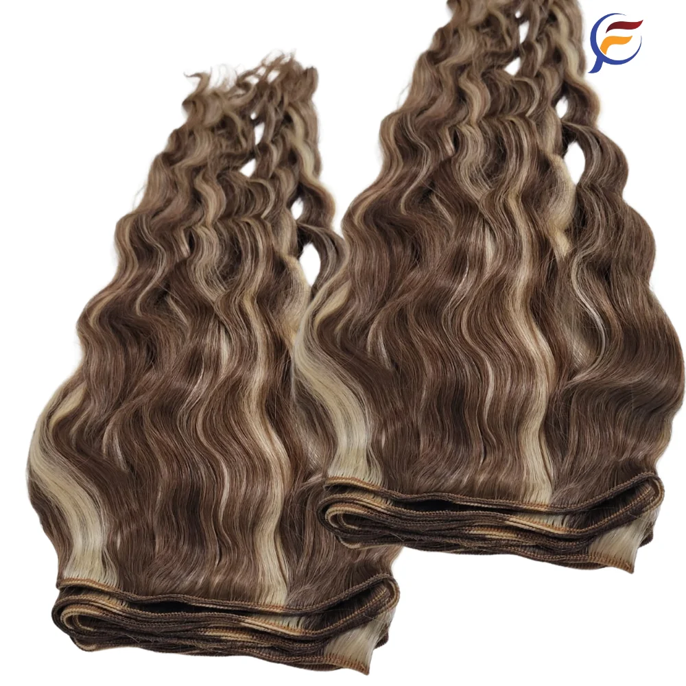 Brunette Blonde Highlights 100% Human Remy Hair Body Wave Texture Double Weft Hair Extensions Light Color Genius Weft Bundles