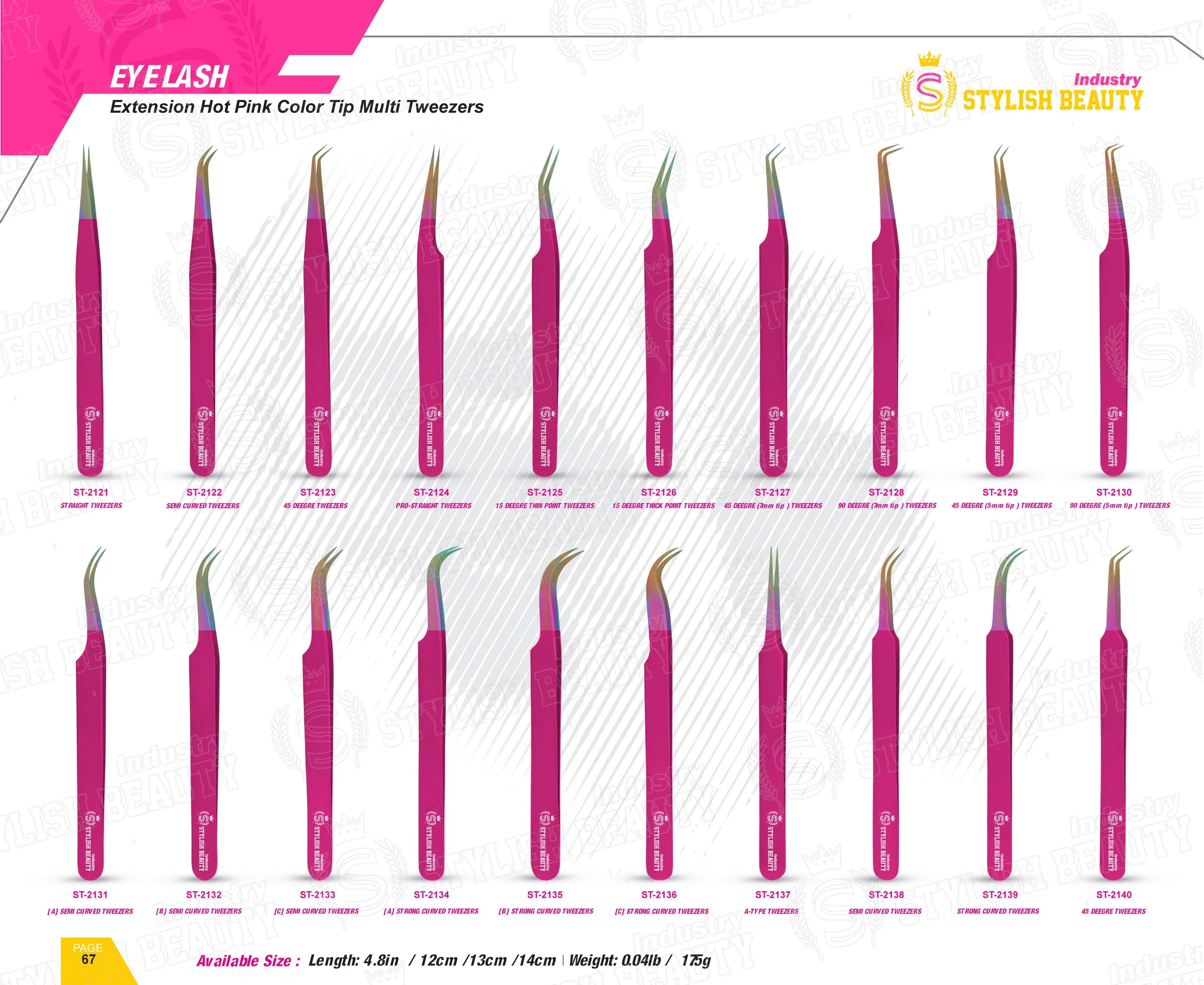 Pink Color Straight Tweezers Eyelash Extension Tweezers Punch color Multi points Custom marking pliers