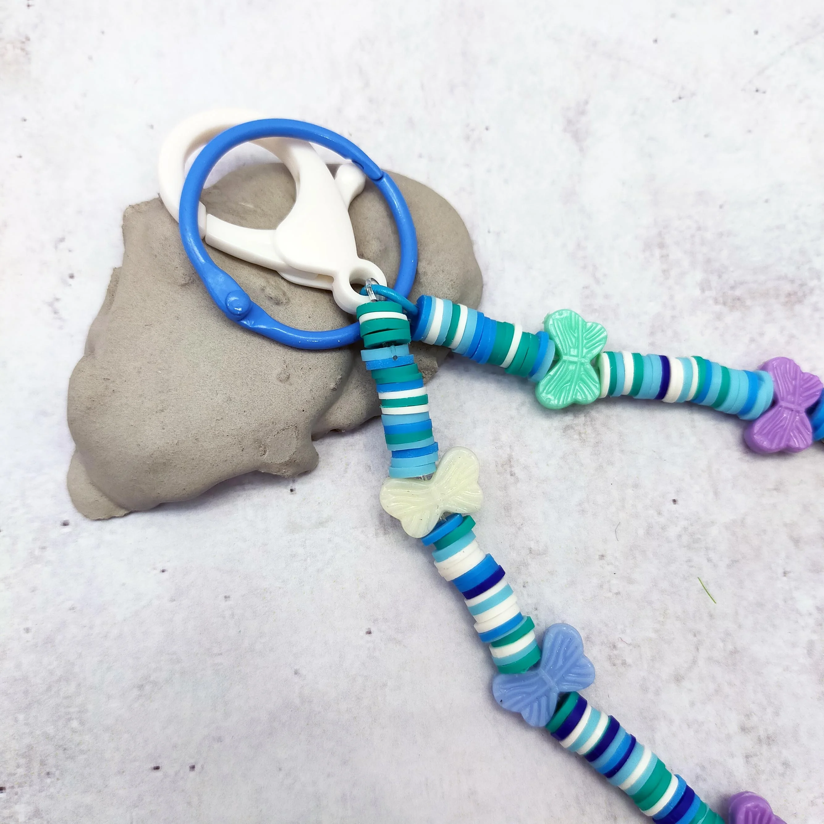 Fancy Vintage Fashion Jewelry Fancy  blue clay beads with plastic bow keychain