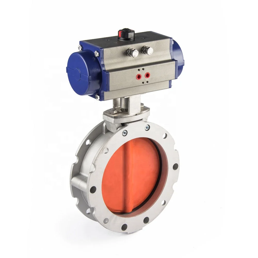 Single Flanged Double Flanged Aluminum Alloy Double Acting Pneumatic Actuator Powder Butterfly Valve