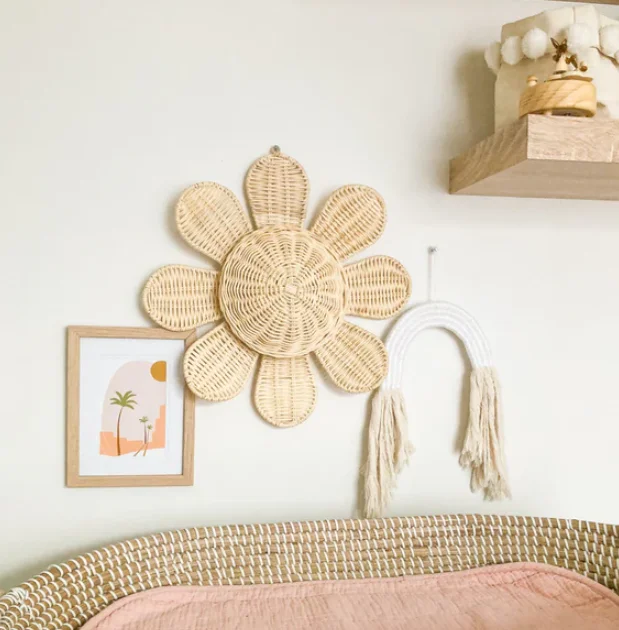 Multicolor Butterfly Rattan nursery Ivy Flower Bloom Wall Hanging Wicker Kitchen handicraft made in Vietnam