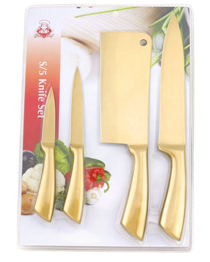 Royal gold Kitchen Knife Chopping Chef knife set ISO 9001 Yangjiang Factory cleaver extra sharp pack in clam shell