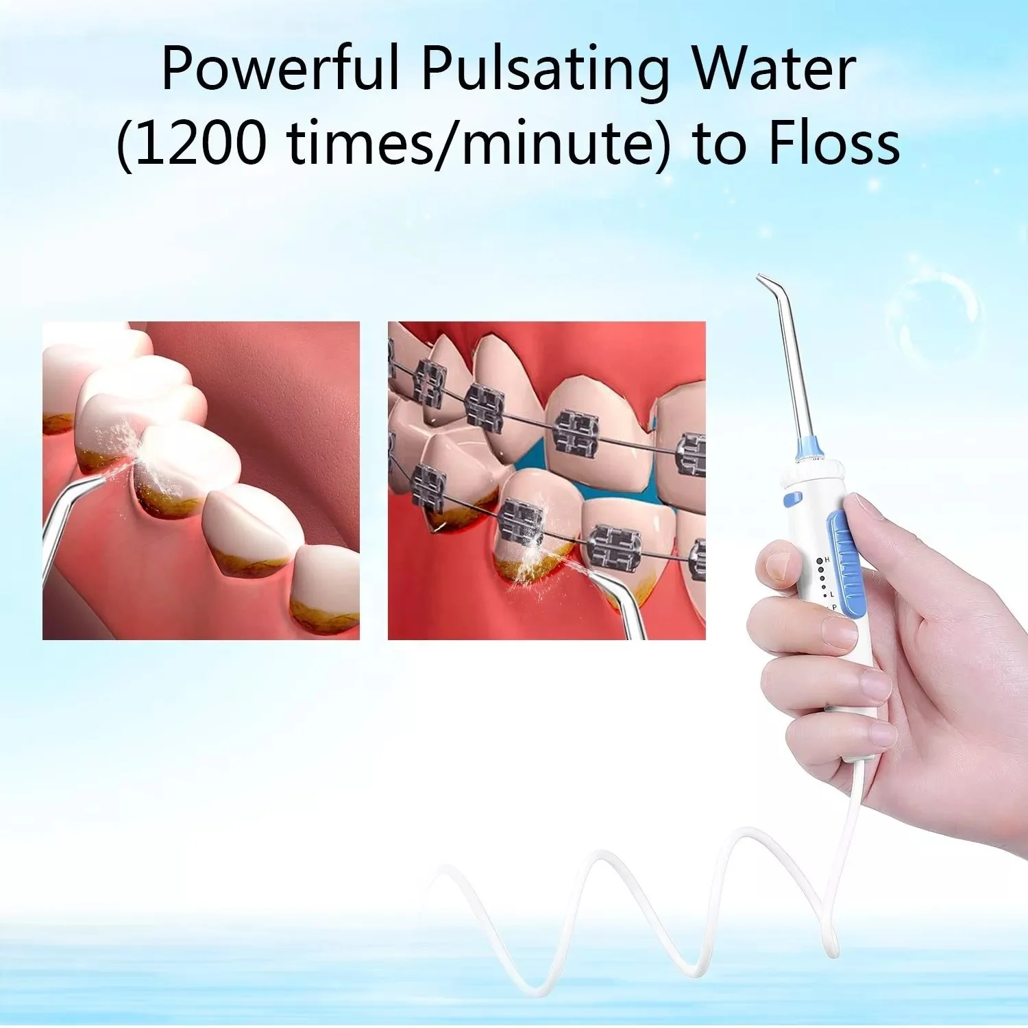HF-8 H2ofloss 800ML Electric Tooth Cleaner Large Capacity Dental Irrigator IPX7 Waterproof 6 Modes Oral Water Flosser 12 Nozzles