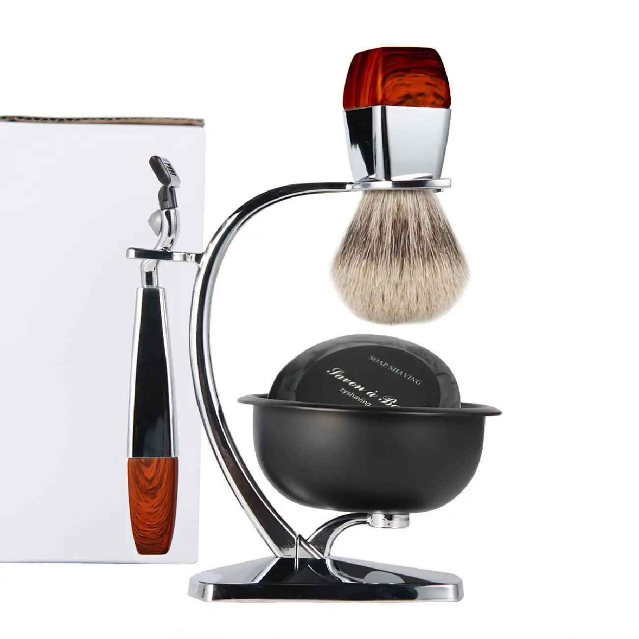 Badger hair shaving brush and razor stand shaving set ,mens daily barber shave kit