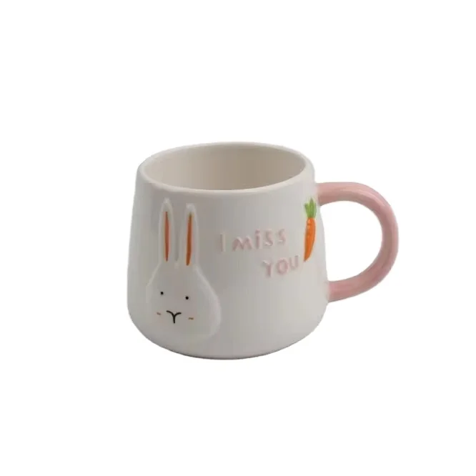 Cartoon Creative Cute Animal Ceramic Embossed Mug with Handle Rabbit  Pig Cow Frog Mug