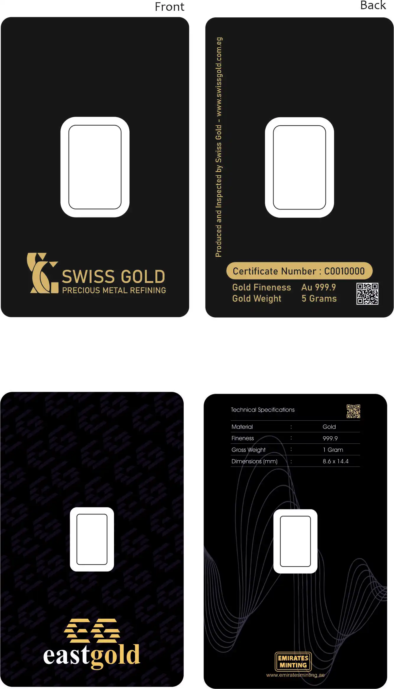Packing card custom Gold Coin Bar Packaging Void PC Blister for sale 86mm x 54mm Plastic Security feature Printed card
