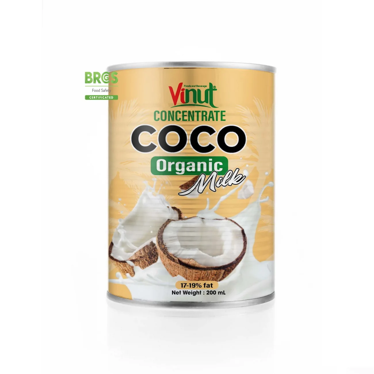 200ml Can Tin VINUT Organic Coconut Cream for Cooking with 17-19% Fat Vietnam Manufacturer and Farm Organic Coconut milk