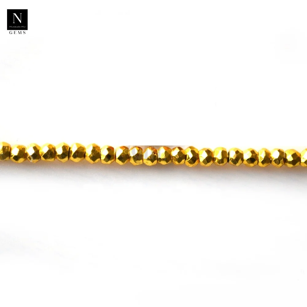 Genuine Natural Golden Pyrite Faceted Round Cut 3-4 MM Gemstones 13 Inch Strand Rondell Beads Strands Strings For Jewelry Making