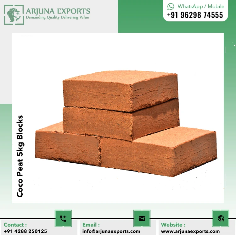Coconut Coco Peat or Coir Pith 5kg Bricks for Home Gardening and Greenhouse Growers at Best Price From Leading Exporter