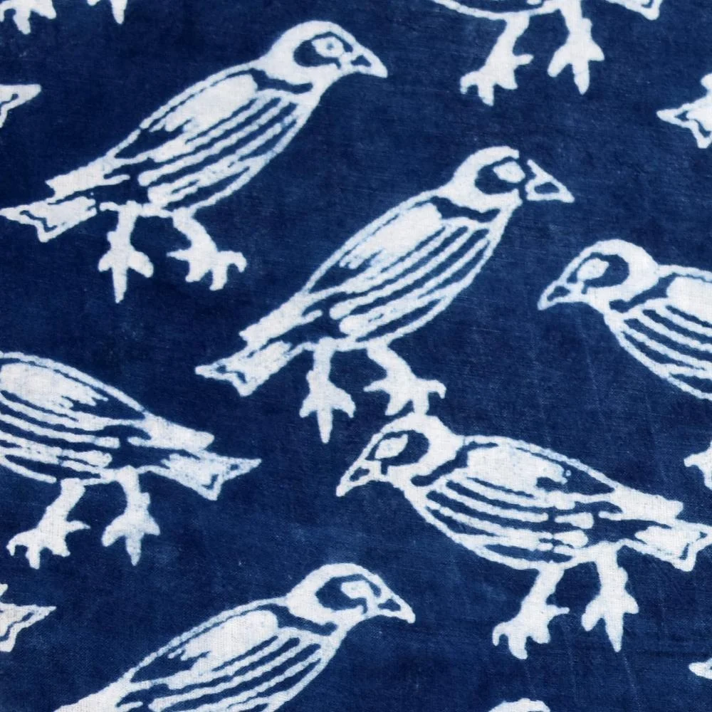 Hot Selling Bird Hand Block Print Cotton Clothing Fusible Indian Durable Dark Blue Night Dress Sewing Fabric Wholesale