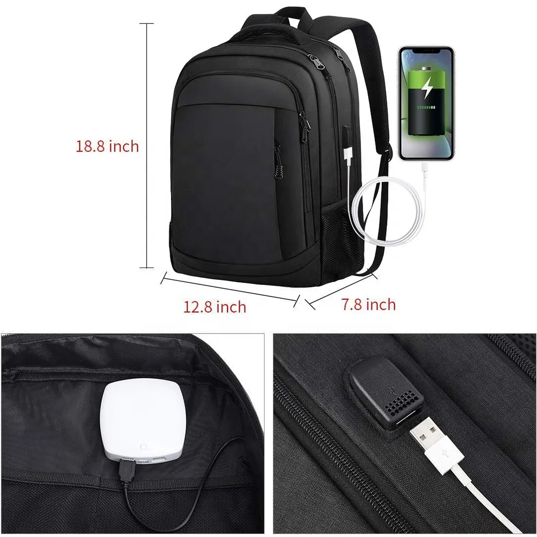 Wholesale Black Nylon Laptop Backpack Unisex USB Charging and Waterproof Features Stylish Rucksack for Students and Office Use