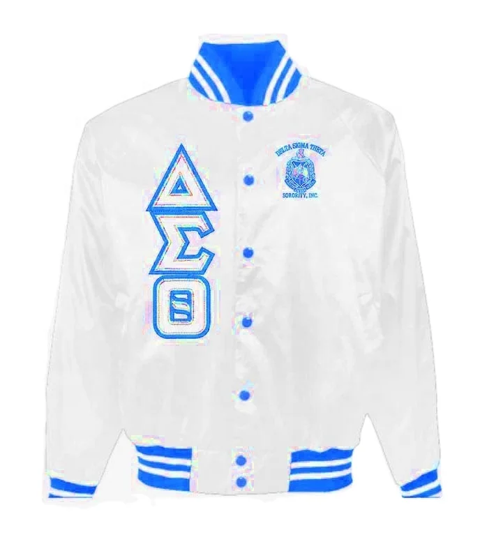 DST Greek Letters Original Satin Baseball Bomber Varsity Jacket