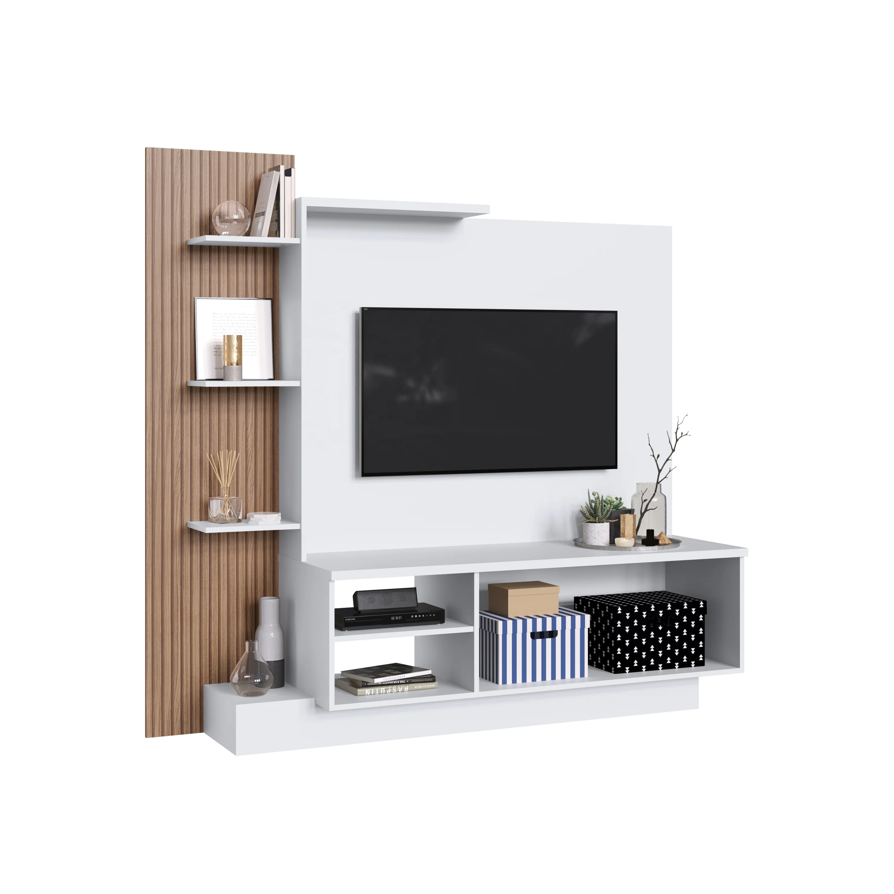 Modern Style Entertainment Center GABRIELA 2 doors Wooden Home Living Room Furniture Particleboard Milano/White Brazil Design