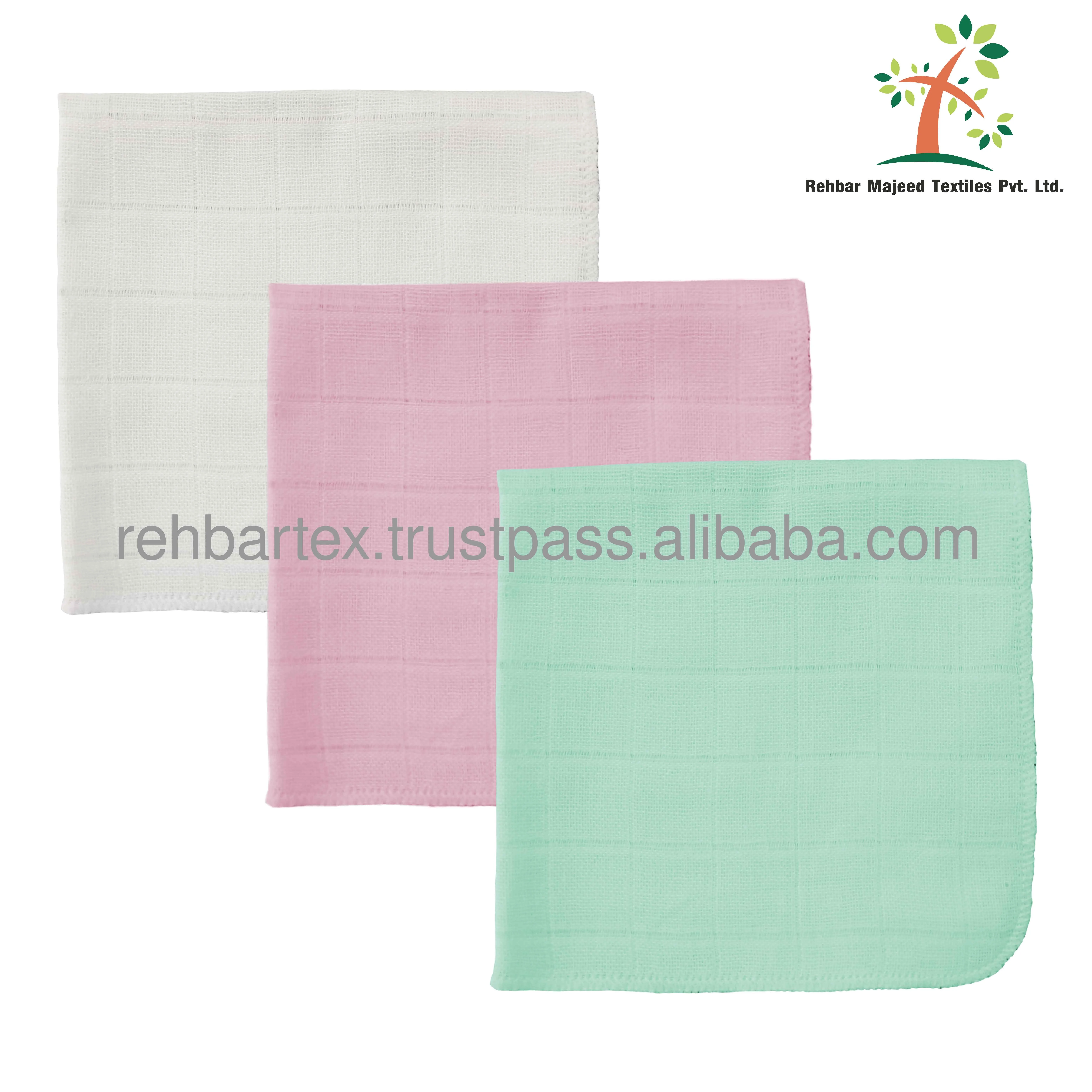 High Quality 100% Cotton Gauze Muslin Face Cloth Gentle, Soft & Washable Gauze Muslin Handkerchief Used For Multiple Purposes